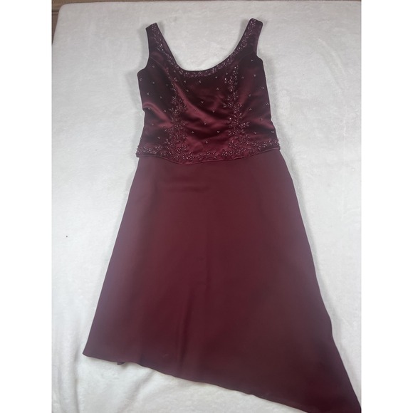 Michelangelo Dress Womens 6 Red‎ Beaded Satin Asymmetrical Hem Bridesmaid Corset - Picture 8 of 13